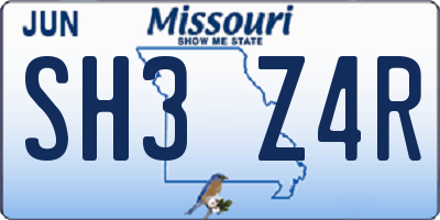 MO license plate SH3Z4R