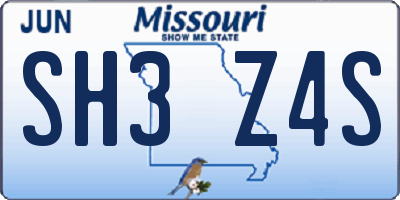 MO license plate SH3Z4S