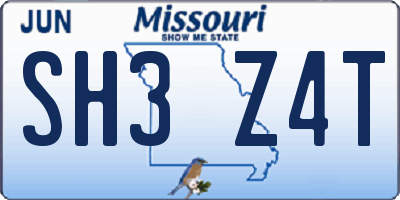 MO license plate SH3Z4T