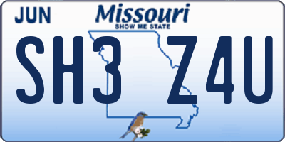 MO license plate SH3Z4U
