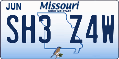 MO license plate SH3Z4W