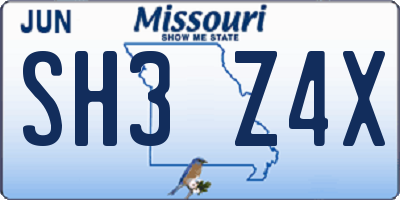 MO license plate SH3Z4X