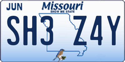 MO license plate SH3Z4Y