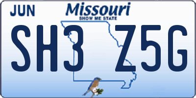 MO license plate SH3Z5G