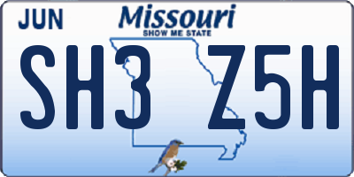 MO license plate SH3Z5H