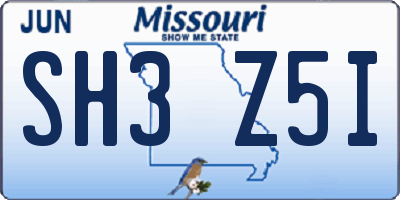 MO license plate SH3Z5I