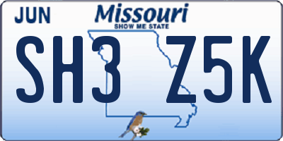 MO license plate SH3Z5K