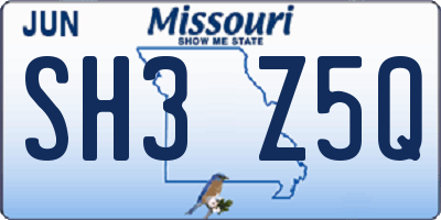 MO license plate SH3Z5Q