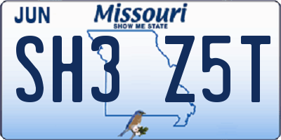 MO license plate SH3Z5T