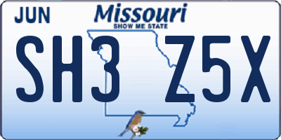 MO license plate SH3Z5X