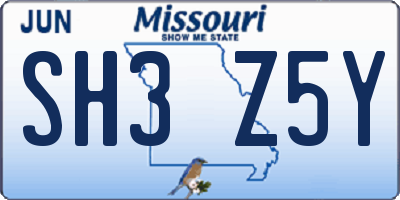 MO license plate SH3Z5Y