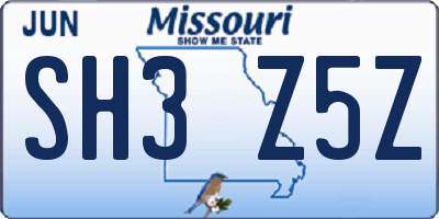 MO license plate SH3Z5Z