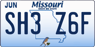 MO license plate SH3Z6F