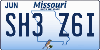 MO license plate SH3Z6I