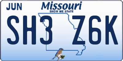 MO license plate SH3Z6K