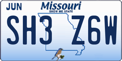 MO license plate SH3Z6W