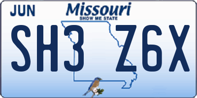 MO license plate SH3Z6X