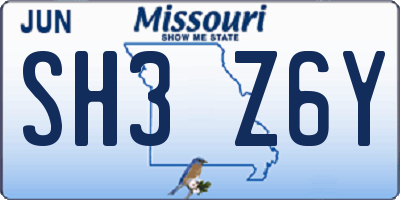 MO license plate SH3Z6Y