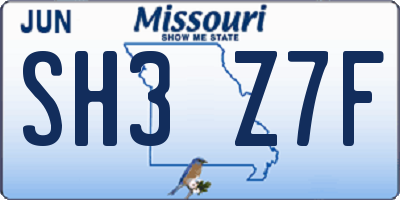 MO license plate SH3Z7F