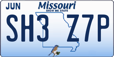 MO license plate SH3Z7P