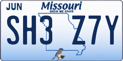 MO license plate SH3Z7Y