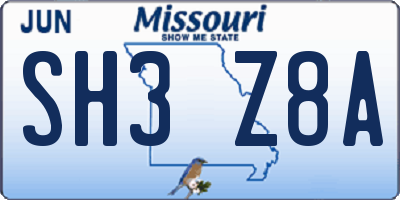 MO license plate SH3Z8A
