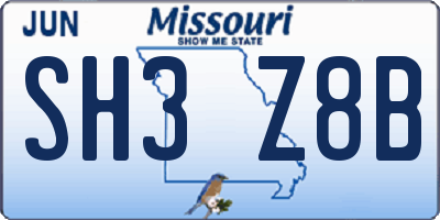 MO license plate SH3Z8B