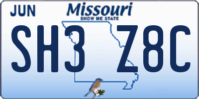MO license plate SH3Z8C