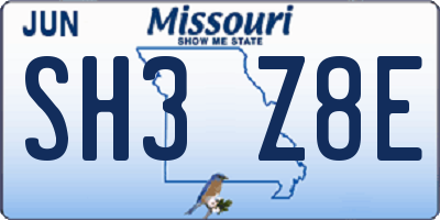 MO license plate SH3Z8E