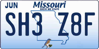 MO license plate SH3Z8F