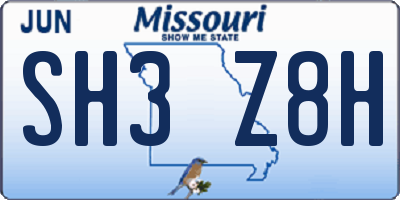 MO license plate SH3Z8H