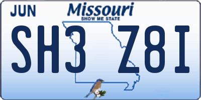 MO license plate SH3Z8I