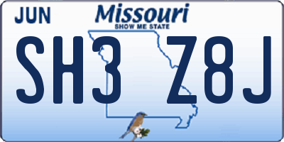 MO license plate SH3Z8J