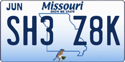 MO license plate SH3Z8K