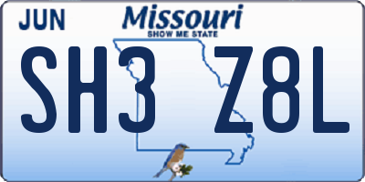 MO license plate SH3Z8L