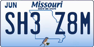 MO license plate SH3Z8M