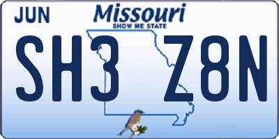 MO license plate SH3Z8N
