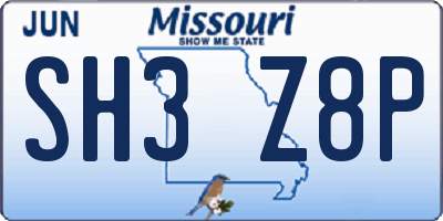 MO license plate SH3Z8P