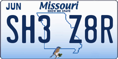MO license plate SH3Z8R