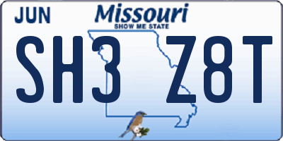 MO license plate SH3Z8T