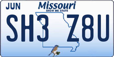 MO license plate SH3Z8U