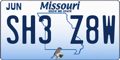 MO license plate SH3Z8W