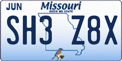 MO license plate SH3Z8X