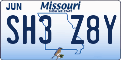 MO license plate SH3Z8Y