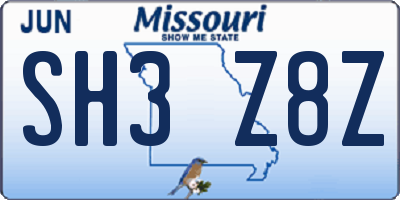 MO license plate SH3Z8Z