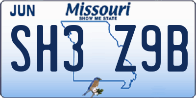 MO license plate SH3Z9B