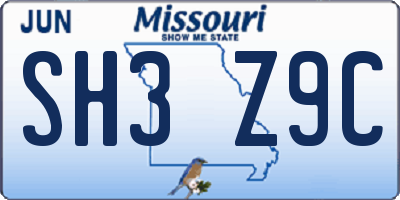 MO license plate SH3Z9C