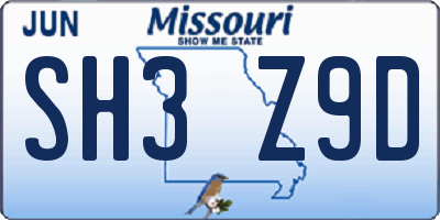 MO license plate SH3Z9D