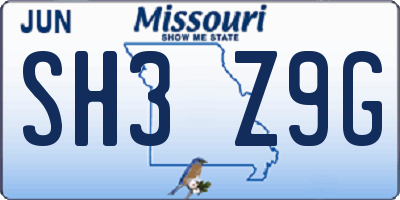 MO license plate SH3Z9G