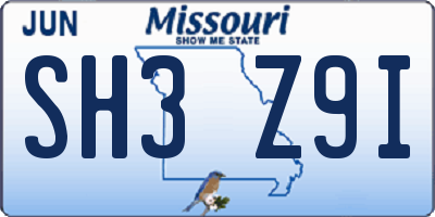 MO license plate SH3Z9I